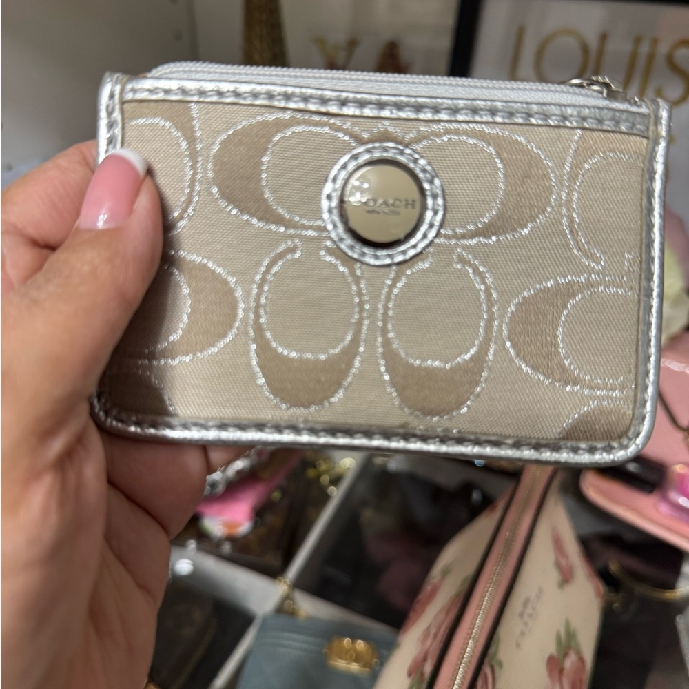 Coach Tan and Silver Card Holder
